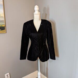 Jessica McClintock Black Velvet Fitted Jacket/Blazer w Velvet Covered Buttons